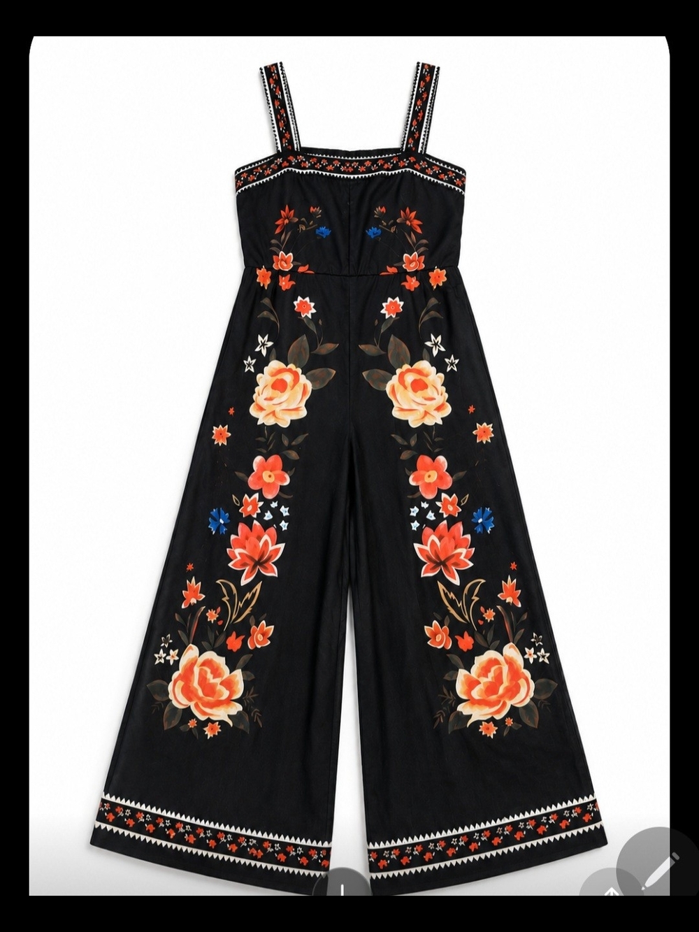 Floral Wide Leg Jumpsuit | Size XL  Black with Orange Floral